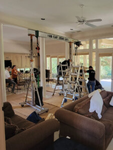 Installation of heavy marble statue in residence